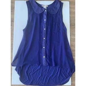 Free People Blouse Peter Pan Collar Sleeveless Large Royal Blue